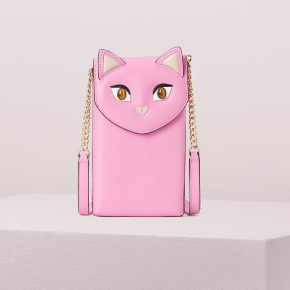 Kate Spade Meow Cat Crossbody Bag Leather North South Gold Chain Novelty Purse - Picture 3 of 10